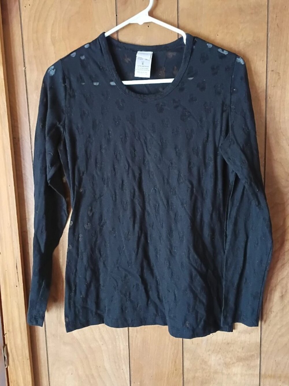 Disney Black Tonal Mickey Mouse Long Sleeve Top Womens Size S Cotton Blend